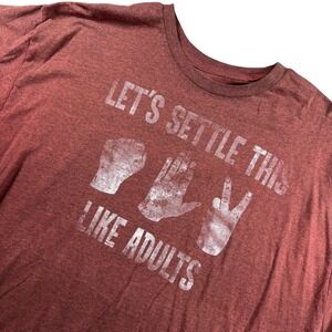 VTG Hybrid Funny T-Shirt Mens 2XL Burgundy Rock Paper‎ Scissors Graphic Tee